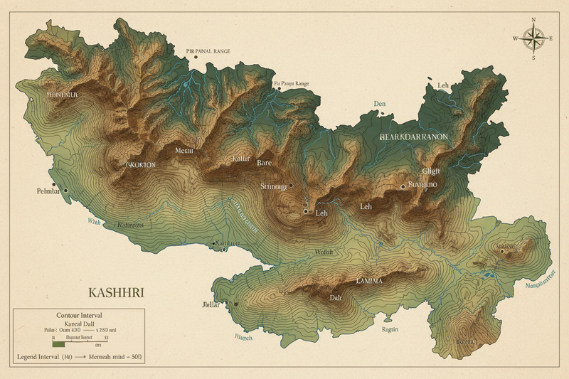 Topographic map of Kashmir sourcing regions